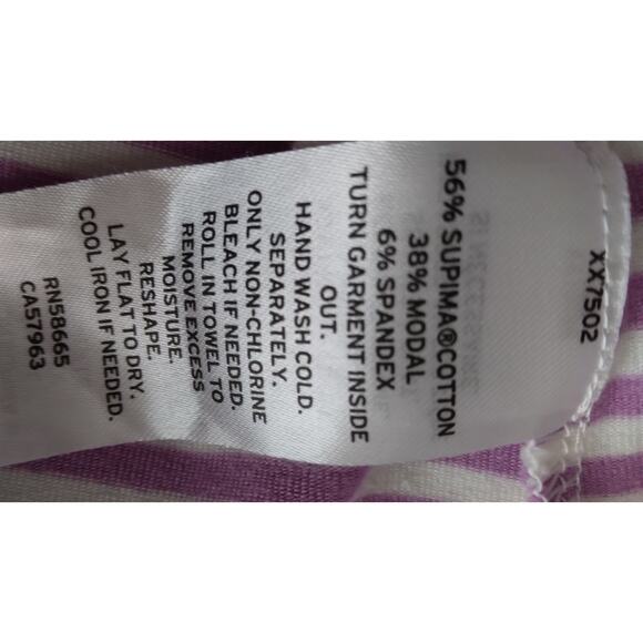 Halogen Lilac Striped Blouse Size Medium Square Neckline 3/4 Sleeve Pullover - Picture 5 of 7